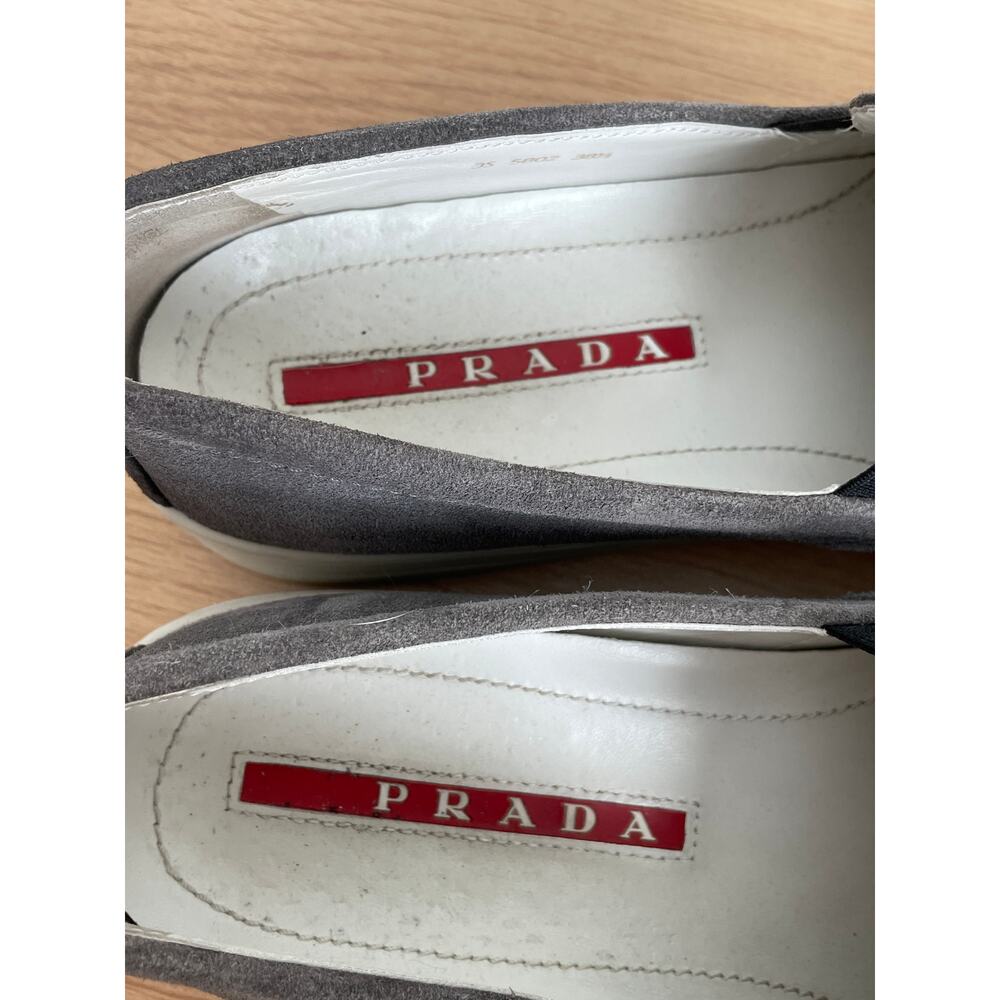 Prada Gray Suede Slip On Sneakers Womens 7 Leather Lined - Picture 5 of 15